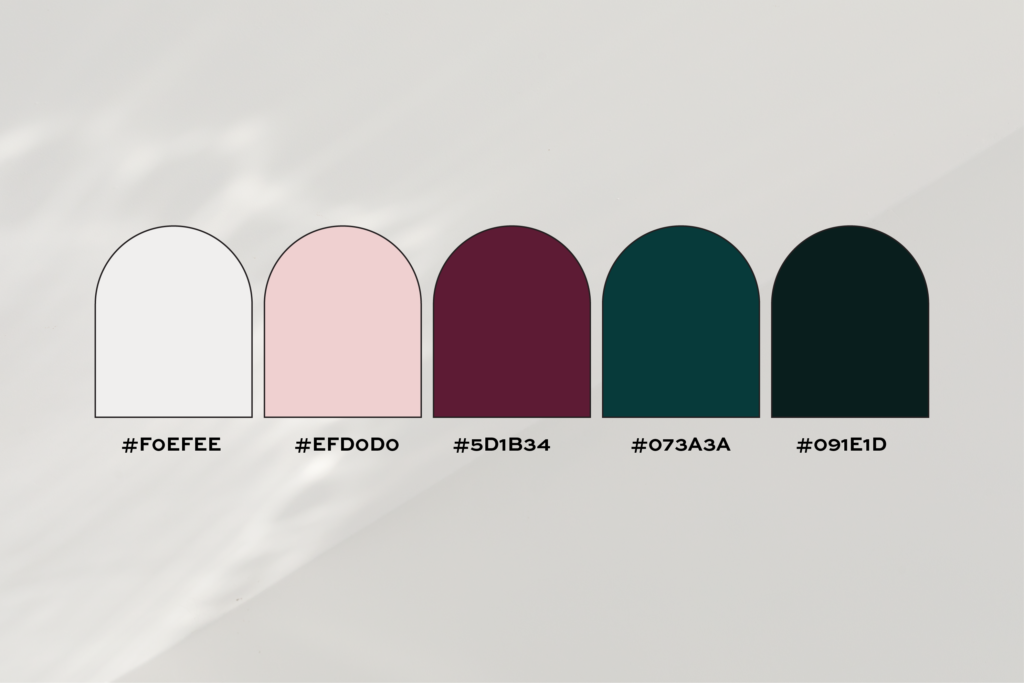Blush and deep teal color palette.
