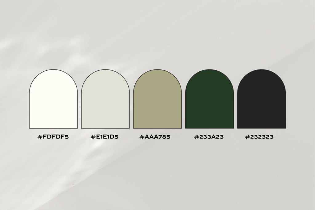Sage green and dark charcoal color palette.