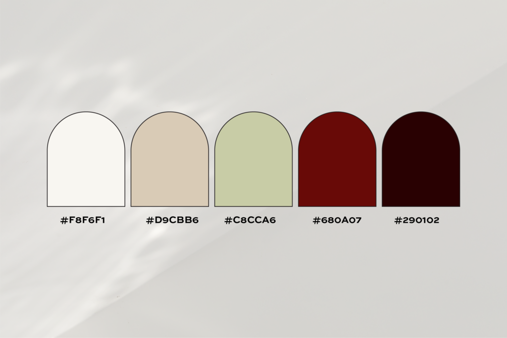 Sage green and mahogany color palette.