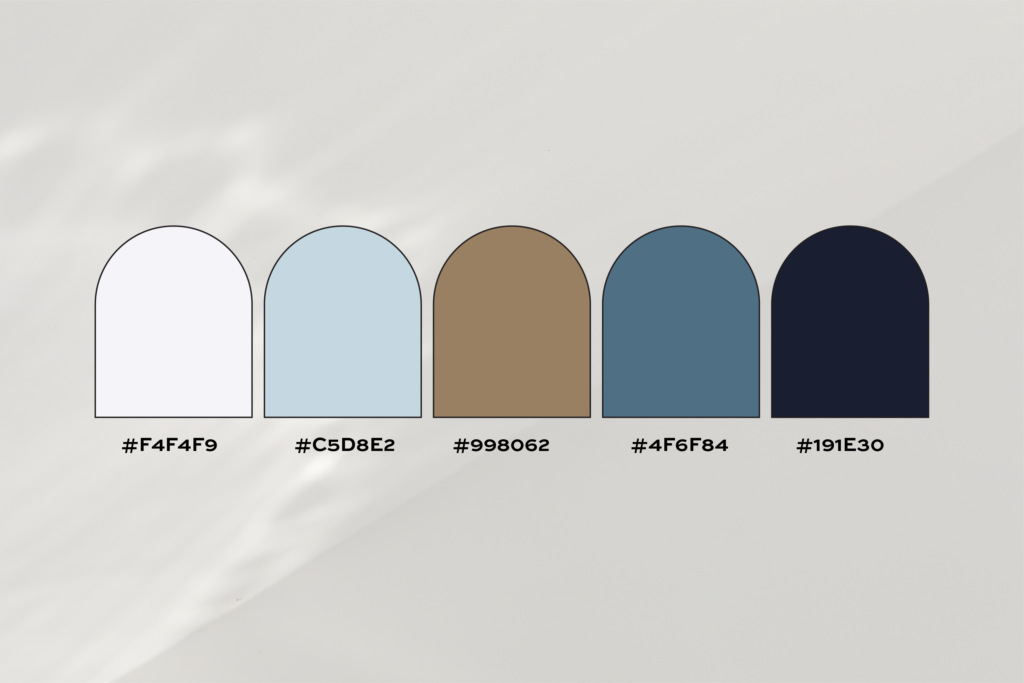 Slate blue and taupe color palette.