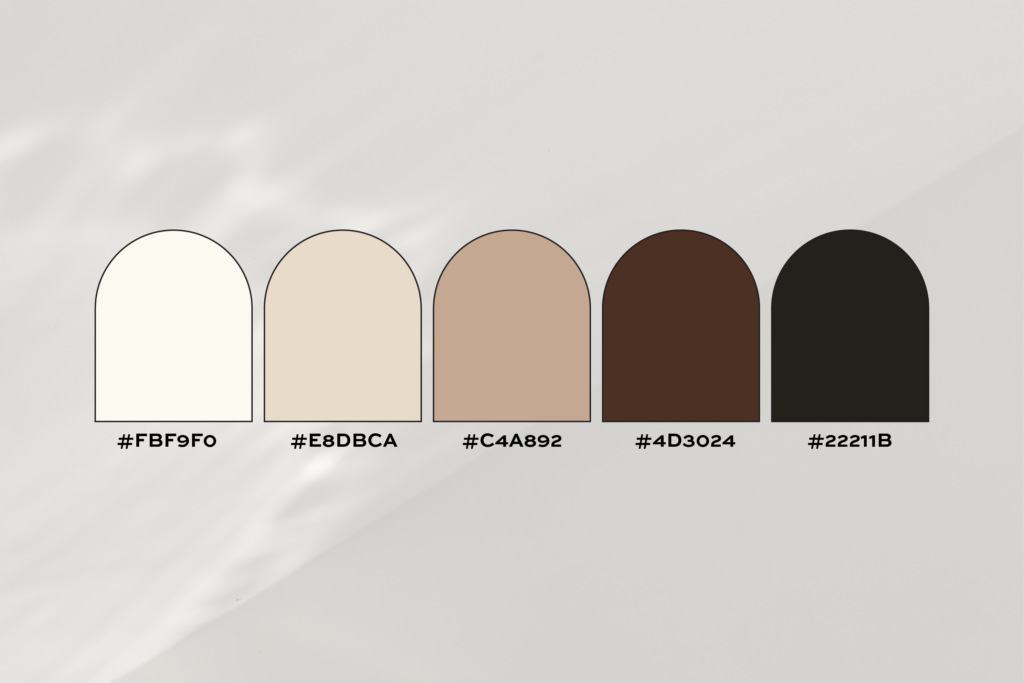 Warm beige and chocolate brown color palette.