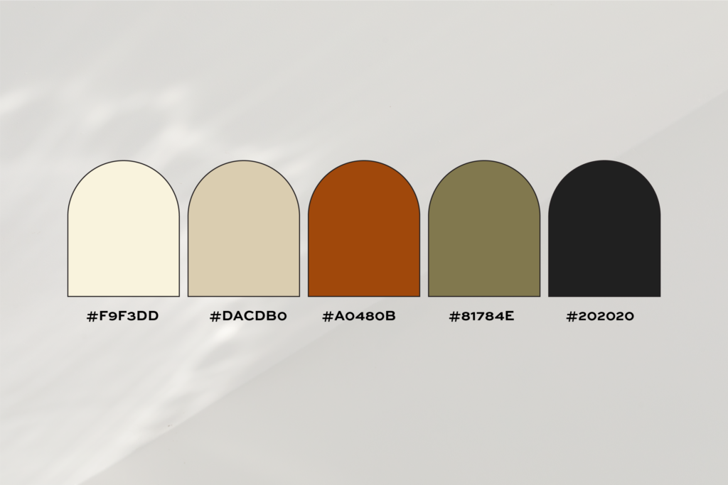 Warm ivory and burnt orange color palette.