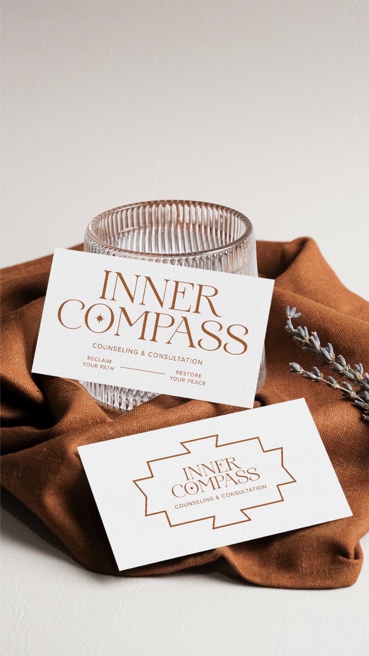 Mockup of a therapist’s brand identity featuring logo designs on business cards, created to reflect brand strategy and visual clarity before branding design.