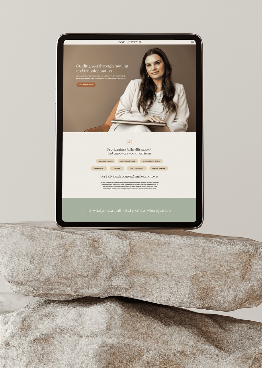 tablet displaying therapist website homepage design for best website builder for therapists comparison article.
